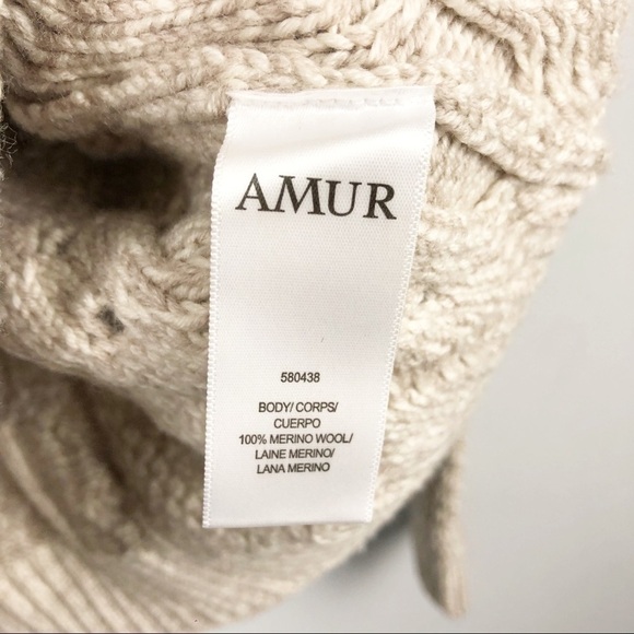 Amur Ulla Fringe Cable Merino Wool Round Neck Sweater Small Cream Pink Winter - Picture 6 of 6